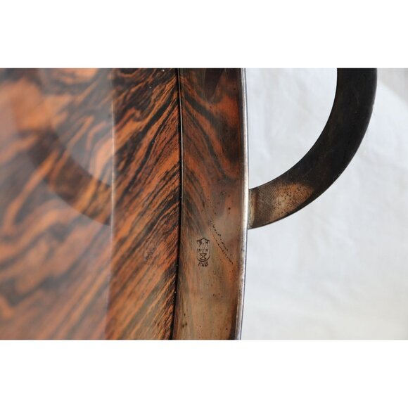 Vintage Serving Tray With Silver Plated Handles Hard Metal Base Wood Pattern - Picture 3 of 6